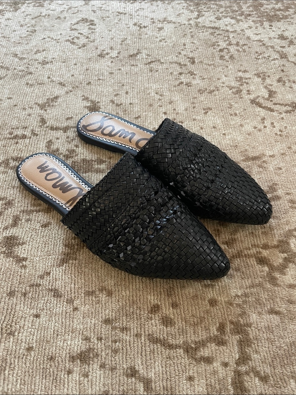 Sam Edelman Black Woven Leather Mule Slides